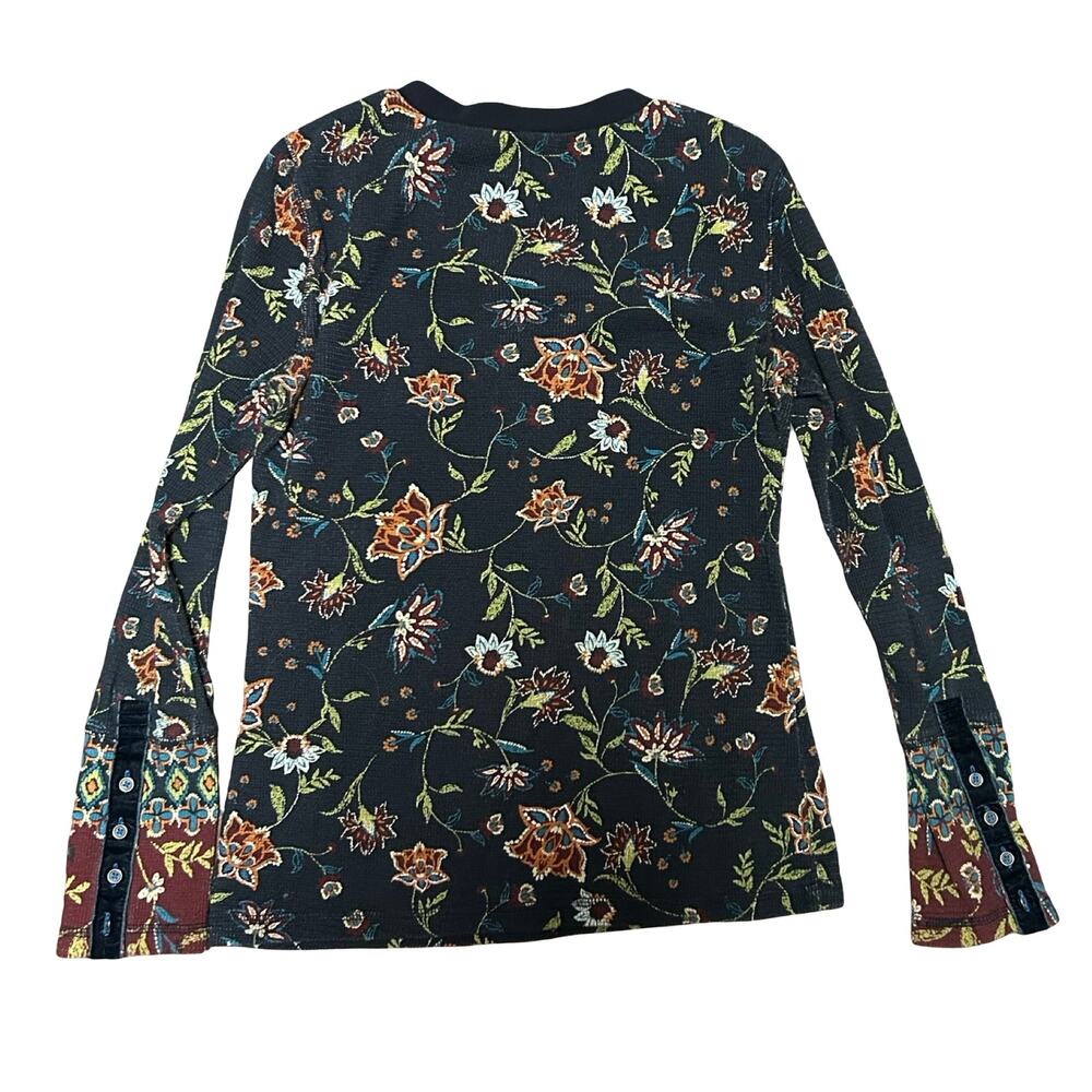 Sundance Tapestry Waffle Knit Thermal Top Womens Medium Velvet Cuff Floral Boho - Picture 4 of 4